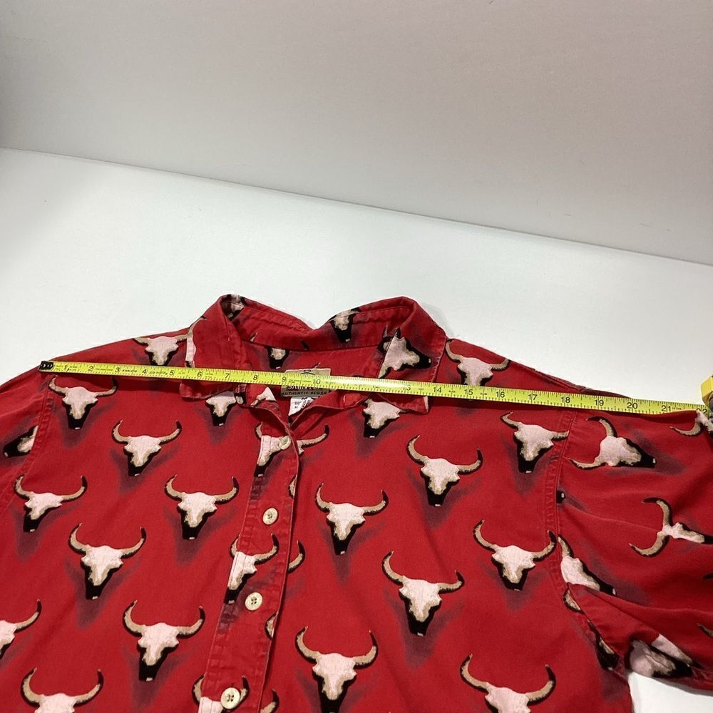 Barn Fly Vintage Western Button Front Shirt Red With Bull Horn Design M - Picture 11 of 12